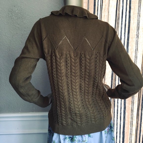 EUC SANDY LIANG For Target Olive Pointelle Embroidered Sweater S - Picture 8 of 10